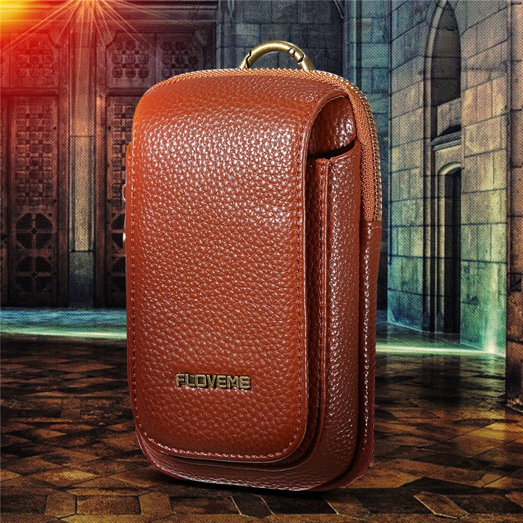 FLOVEME Litchi Texture Leather Holster Pouch Waist Bag for iPhone 7 Plus/6s Plus/6 Plus - Brown-27