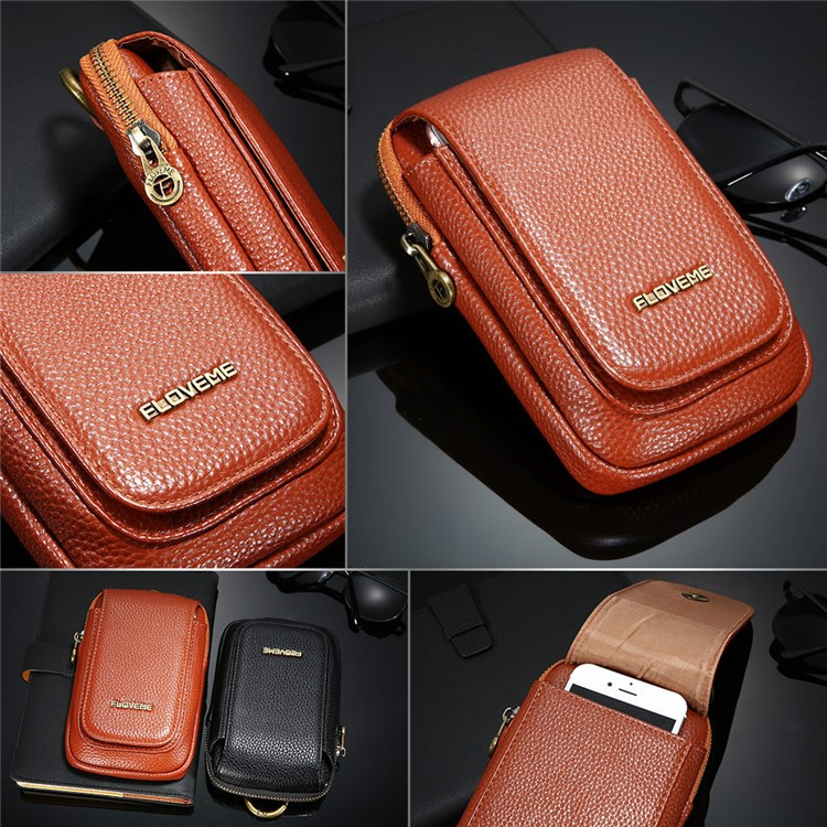 FLOVEME Litchi Texture Leather Holster Pouch Waist Bag for iPhone 7 Plus/6s Plus/6 Plus - Brown-28