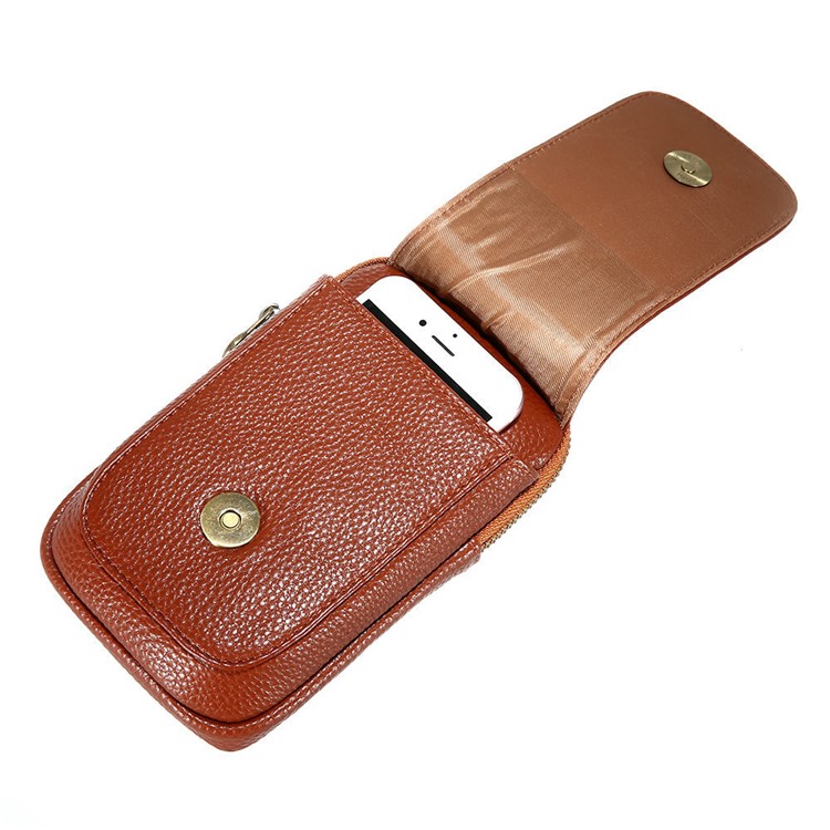 FLOVEME Litchi Texture Leather Holster Pouch Waist Bag for iPhone 7 Plus/6s Plus/6 Plus - Brown-3