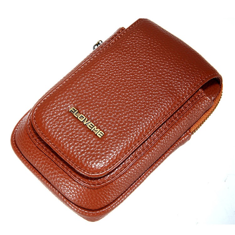 FLOVEME Litchi Texture Leather Holster Pouch Waist Bag for iPhone 7 Plus/6s Plus/6 Plus - Brown-4