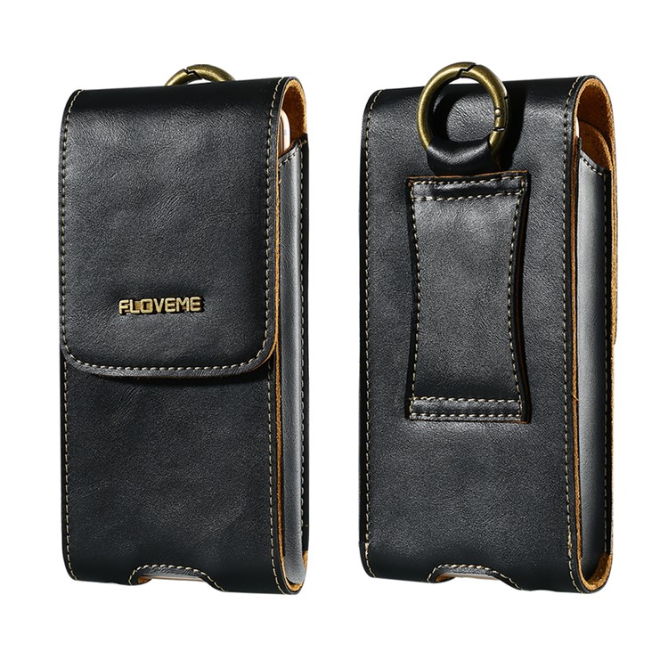 FLOVEME Genuine Leather Waist Bag with Belt Loop for iPhone 7 Plus/6s Plus/6 Plus - Black-1