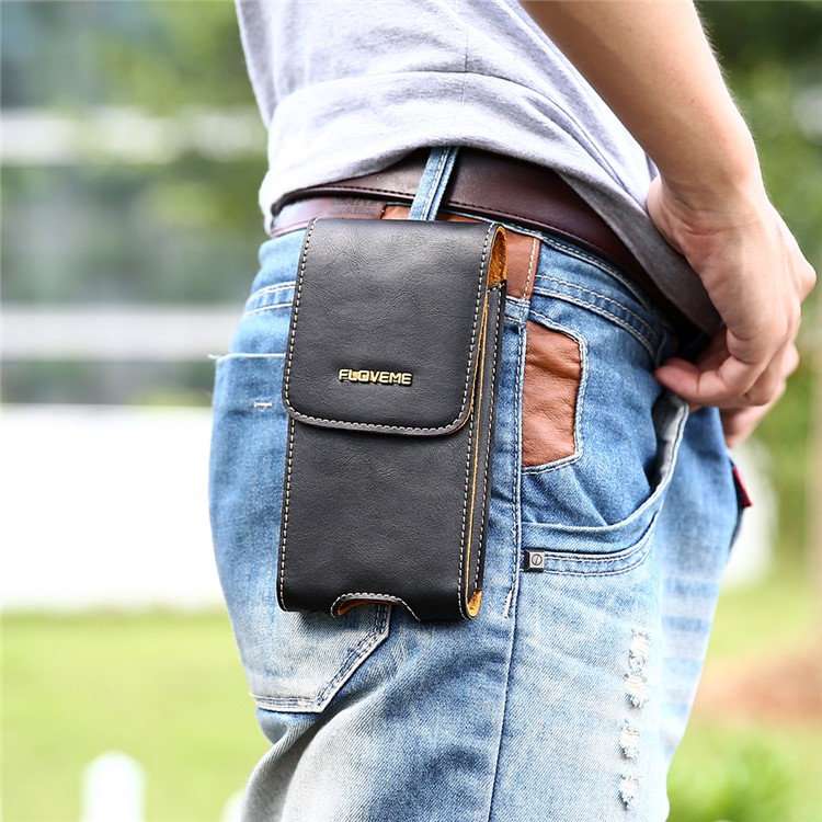 FLOVEME Genuine Leather Waist Bag with Belt Loop for iPhone 7 Plus/6s Plus/6 Plus - Black-4
