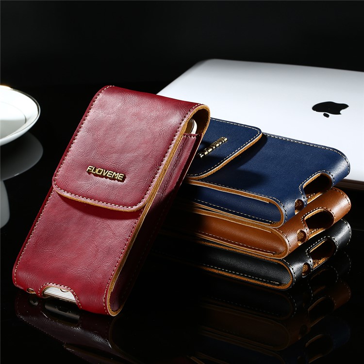 FLOVEME Genuine Leather Waist Bag with Belt Loop for iPhone 7 Plus/6s Plus/6 Plus - Black-5