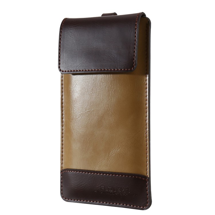 FLOVEME Vertical Elegant Leather Pouch for iPhone 7 Plus / 6s Plus etc with Hook Loop - Coffee / Brown-1