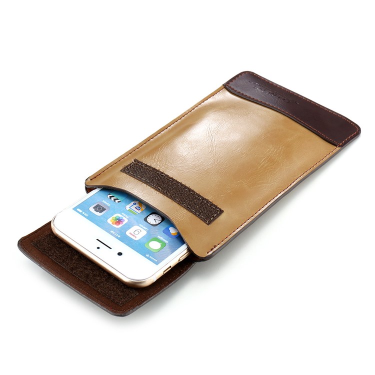 FLOVEME Vertical Elegant Leather Pouch for iPhone 7 Plus / 6s Plus etc with Hook Loop - Coffee / Brown-11