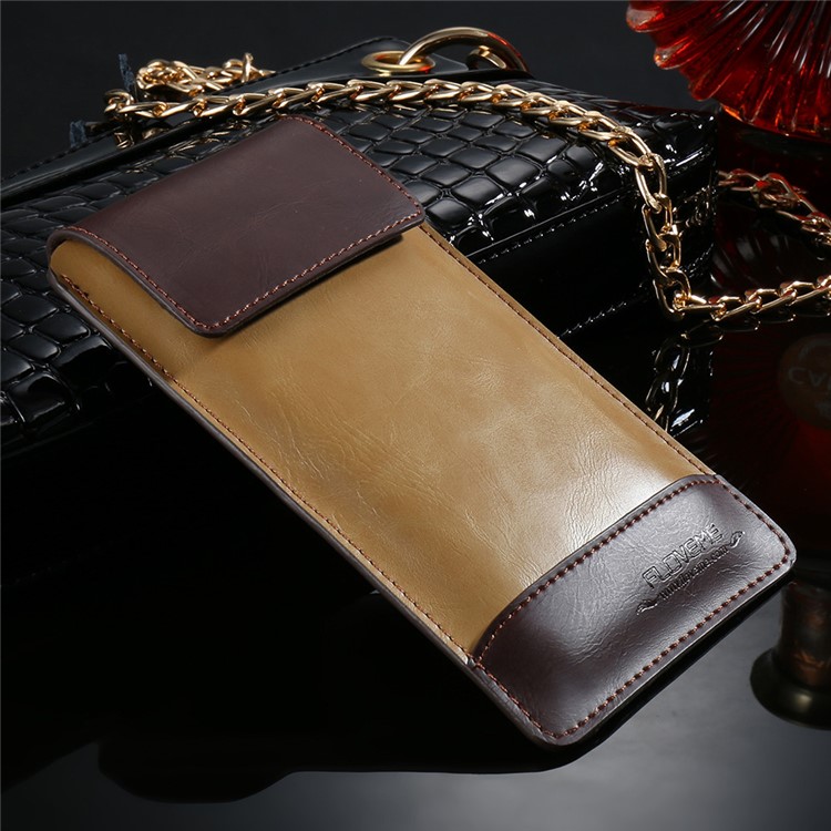 FLOVEME Vertical Elegant Leather Pouch for iPhone 7 Plus / 6s Plus etc with Hook Loop - Coffee / Brown-12