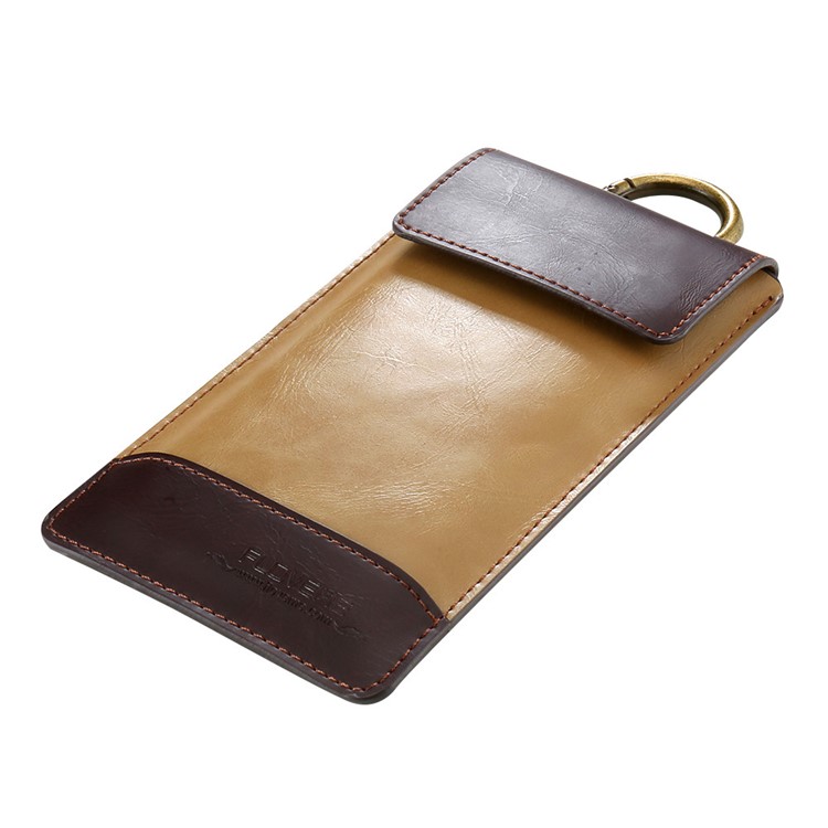 FLOVEME Vertical Elegant Leather Pouch for iPhone 7 Plus / 6s Plus etc with Hook Loop - Coffee / Brown-5