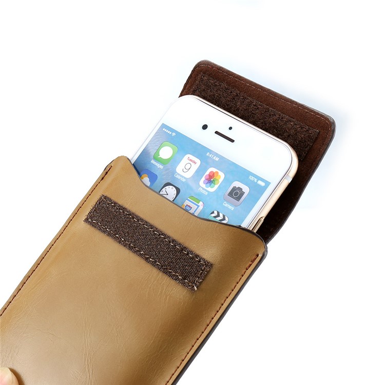 FLOVEME Vertical Elegant Leather Pouch for iPhone 7 Plus / 6s Plus etc with Hook Loop - Coffee / Brown-9