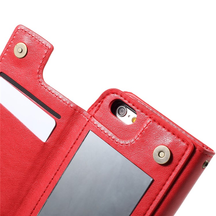 Detachable Leather Wallet Cellphone Case with Makeup Mirror for iPhone 6s Plus / 6 Plus - Red-10