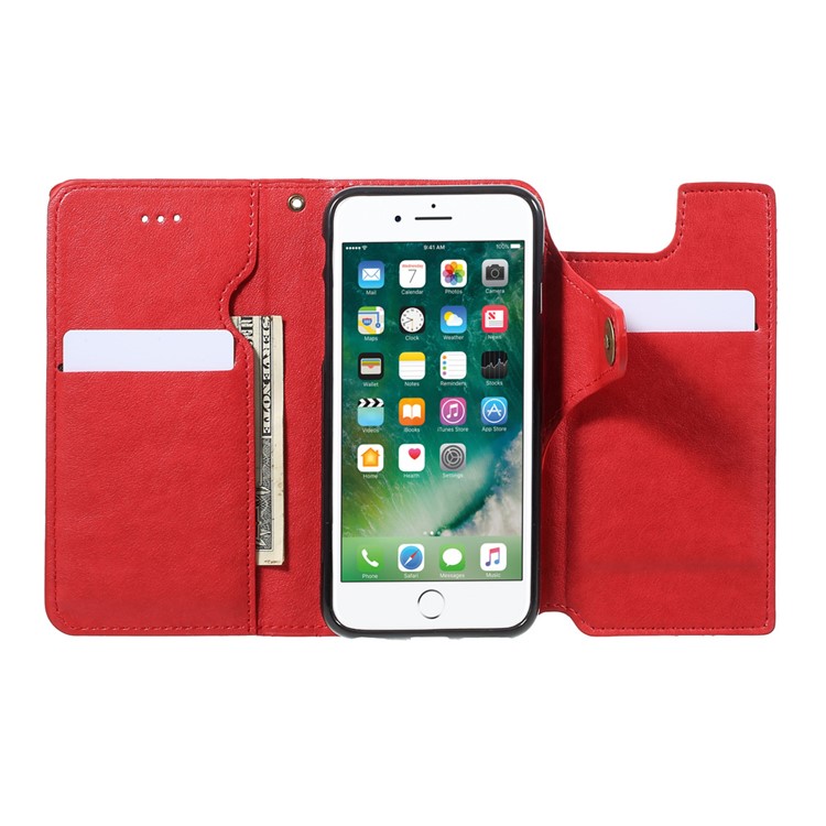 Detachable Leather Wallet Cellphone Case with Makeup Mirror for iPhone 6s Plus / 6 Plus - Red-11