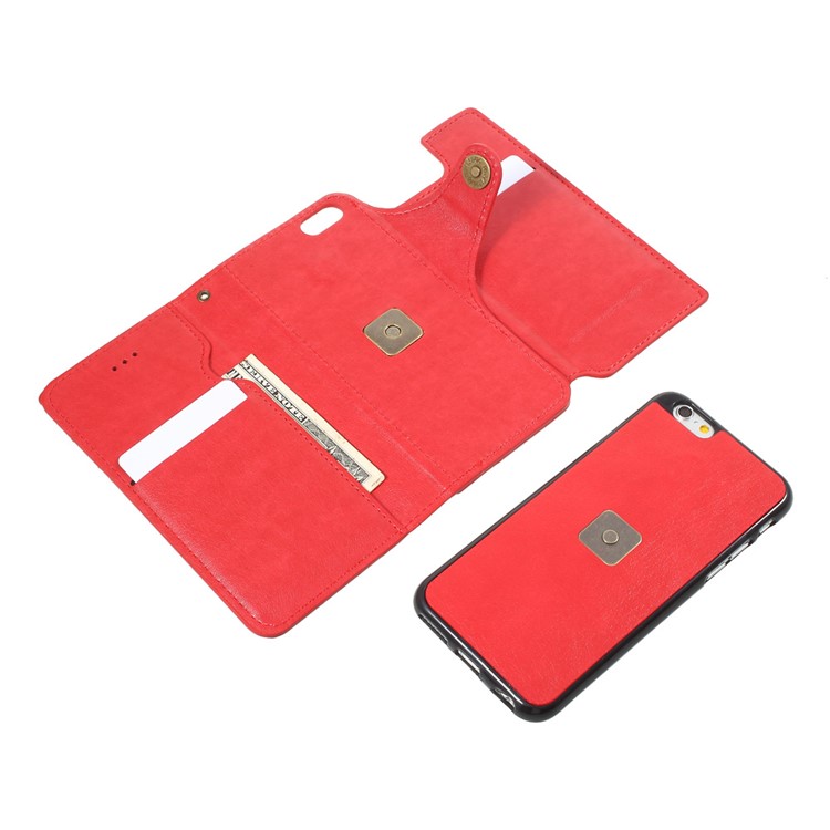 Detachable Leather Wallet Cellphone Case with Makeup Mirror for iPhone 6s Plus / 6 Plus - Red-12