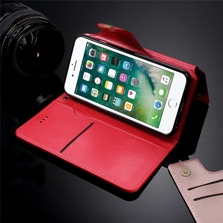 Detachable Leather Wallet Cellphone Case with Makeup Mirror for iPhone 6s Plus / 6 Plus - Red-2