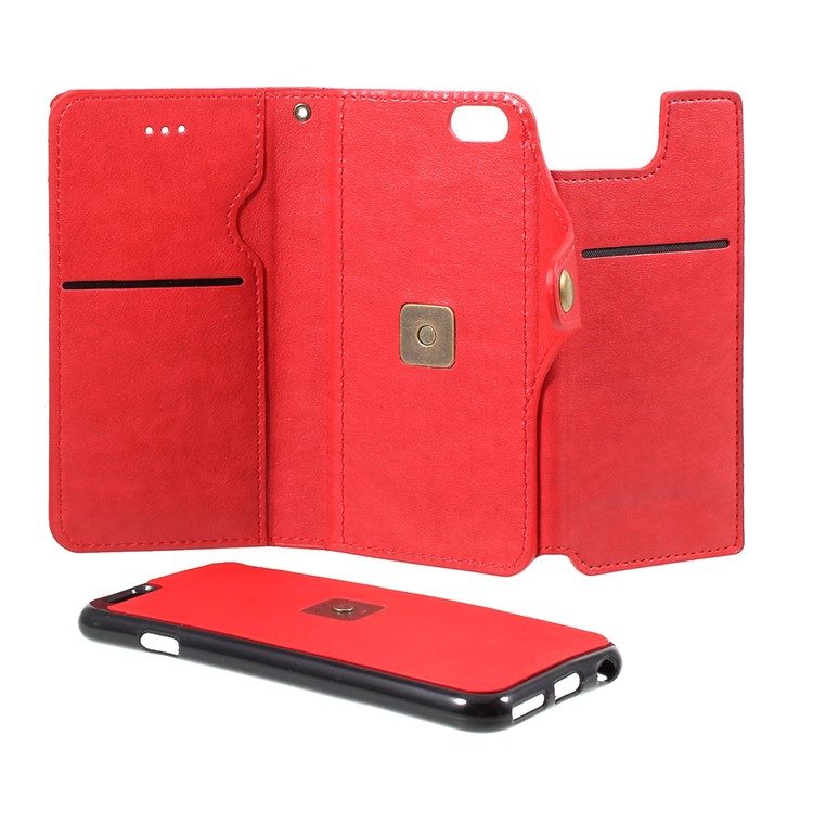 Detachable Leather Wallet Cellphone Case with Makeup Mirror for iPhone 6s Plus / 6 Plus - Red-20