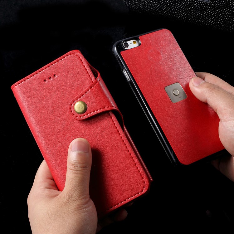 Detachable Leather Wallet Cellphone Case with Makeup Mirror for iPhone 6s Plus / 6 Plus - Red-21