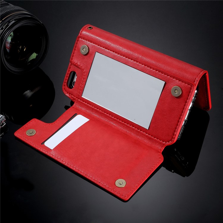 Detachable Leather Wallet Cellphone Case with Makeup Mirror for iPhone 6s Plus / 6 Plus - Red-3