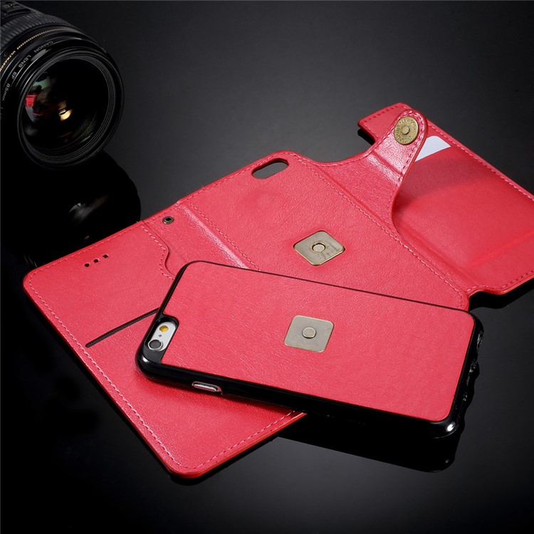 Detachable Leather Wallet Cellphone Case with Makeup Mirror for iPhone 6s Plus / 6 Plus - Red-5