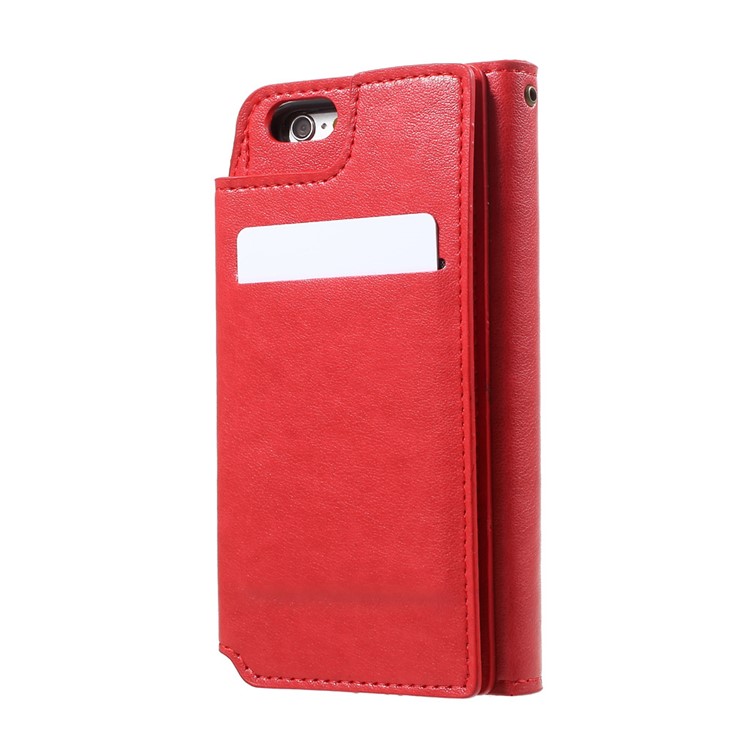Detachable Leather Wallet Cellphone Case with Makeup Mirror for iPhone 6s Plus / 6 Plus - Red-8