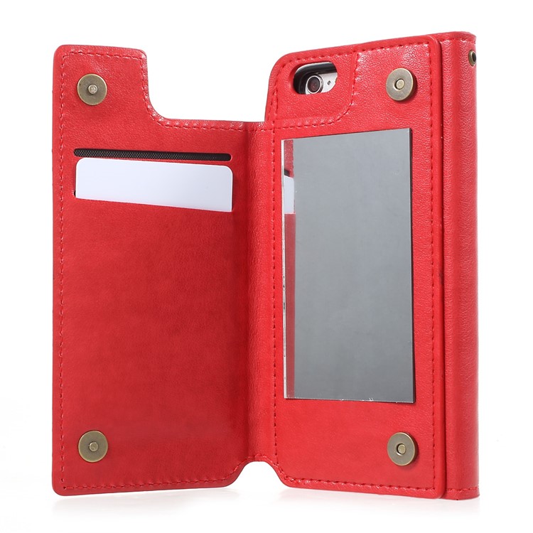 Detachable Leather Wallet Cellphone Case with Makeup Mirror for iPhone 6s Plus / 6 Plus - Red-9