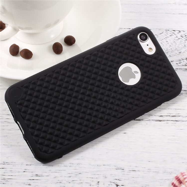 For iPhone 7 Concave-Convex Texture Phone Case (TPU) - Black / Rhombus-1