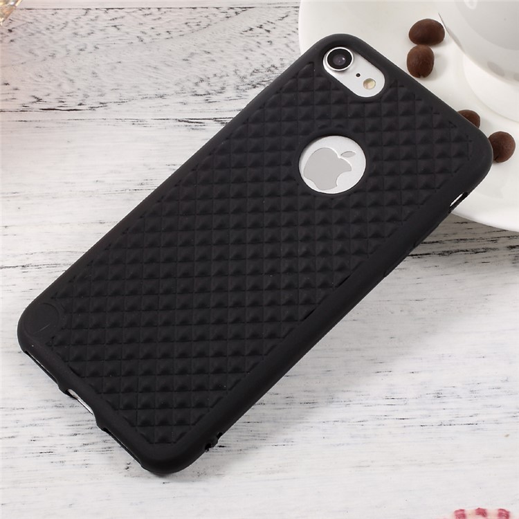 For iPhone 7 Concave-Convex Texture Phone Case (TPU) - Black / Rhombus-2