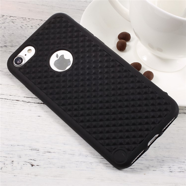 For iPhone 7 Concave-Convex Texture Phone Case (TPU) - Black / Rhombus-4