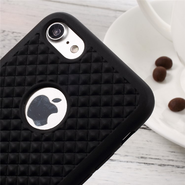 For iPhone 7 Concave-Convex Texture Phone Case (TPU) - Black / Rhombus-5