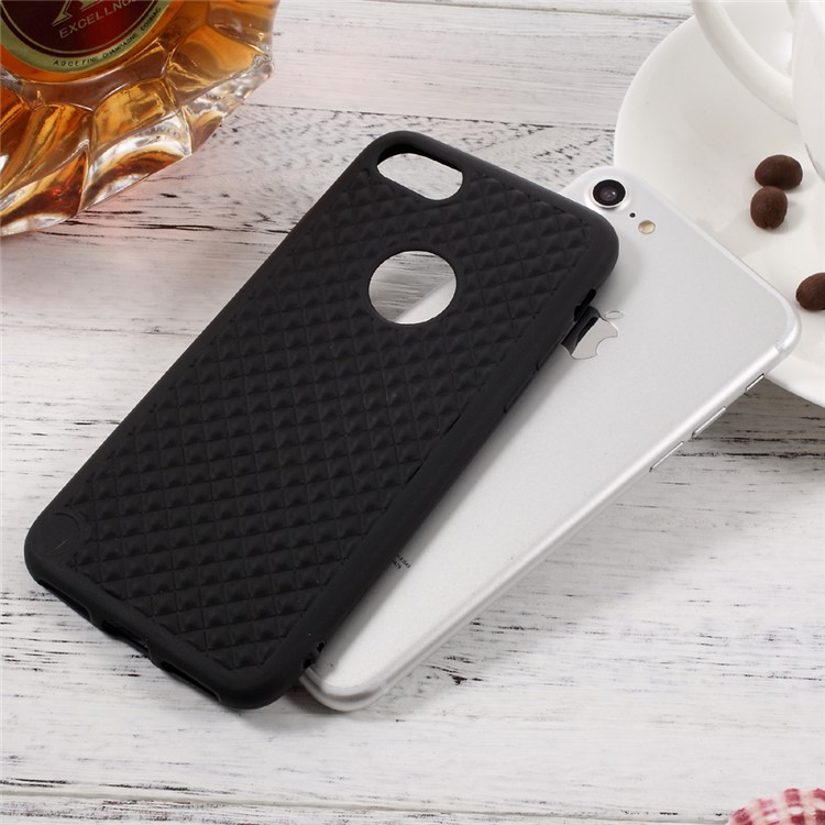 For iPhone 7 Concave-Convex Texture Phone Case (TPU) - Black / Rhombus-7