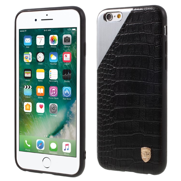 MEEPHONE Crocodile Texture Leather Metal Coated PC TPU Back Cover for iPhone 6s Plus / 6 Plus - Black-1