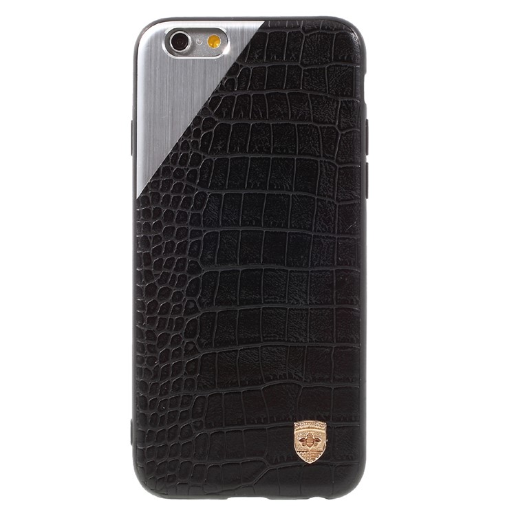 MEEPHONE Crocodile Texture Leather Metal Coated PC TPU Back Cover for iPhone 6s Plus / 6 Plus - Black-2