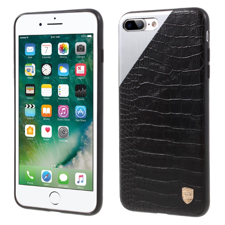 MEEPHONE Crocodile Leather Metal Sheet Coated PC + TPU Cover for iPhone 7 Plus - Black-1