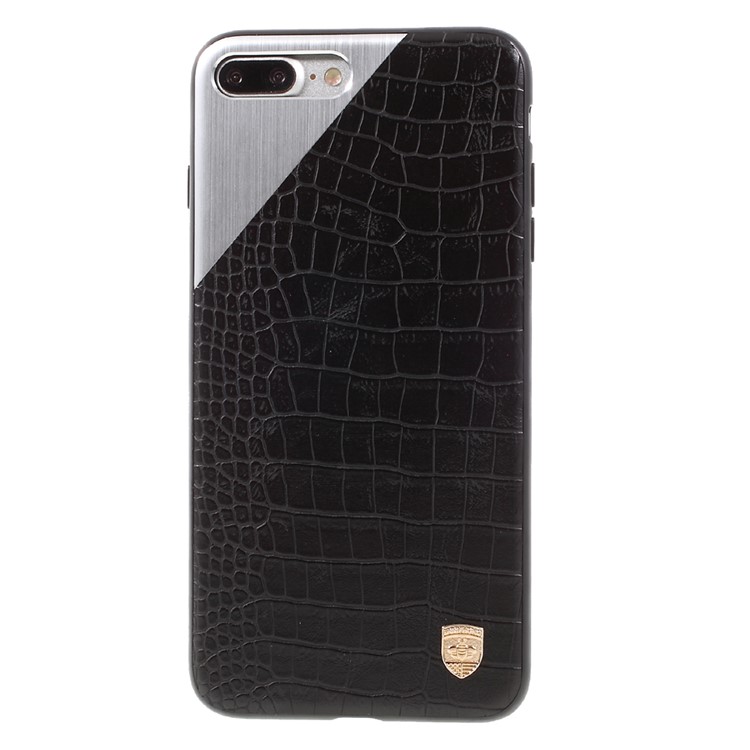 MEEPHONE Crocodile Leather Metal Sheet Coated PC + TPU Cover for iPhone 7 Plus - Black-2