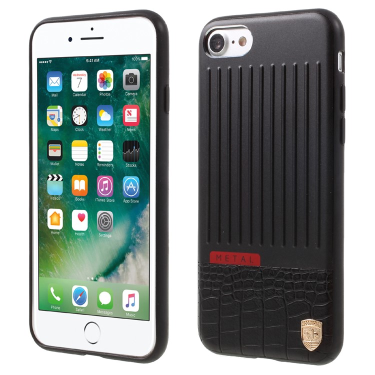MEEPHONE Hybrid Drop Protection Cell Phone Case (Plastic+TPU+PU Leather+Metal) for iPhone 7 4.7 inch - Black-1