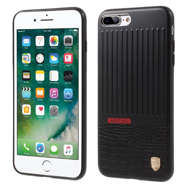 MEEPHONE Hybrid Drop Protection Cell Phone Case (Plastic+TPU+PU Leather+Metal) for iPhone 7 Plus - Black-1