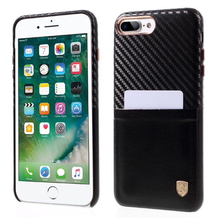 BUABEULRRY Carbon Fiber Leather Coated PC Back Case for iPhone 7 Plus 5.5 - Black-1