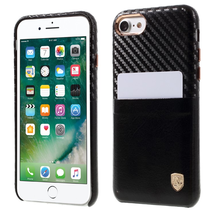 BUABEULRRY Carbon Fiber Leather Coated Hard PC Case for iPhone 7 4.7 - Black-1