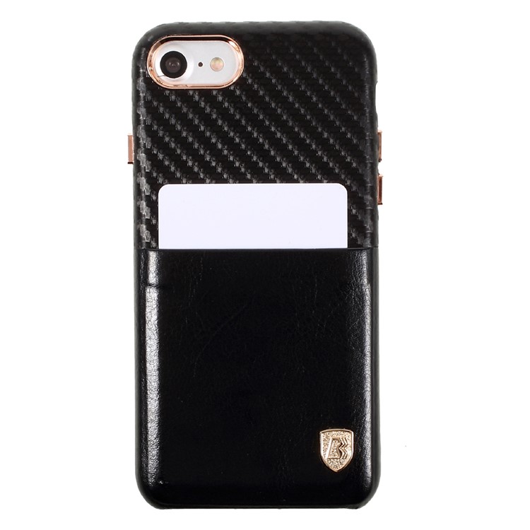 BUABEULRRY Carbon Fiber Leather Coated Hard PC Case for iPhone 7 4.7 - Black-2