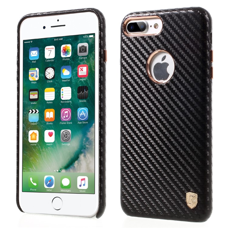 BUABEULRRY for iPhone 7 Plus Carbon Fiber Leather Coated Hard Phone Casing - Black-1
