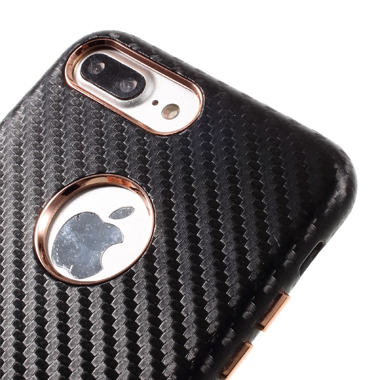 BUABEULRRY for iPhone 7 Plus Carbon Fiber Leather Coated Hard Phone Casing - Black-3