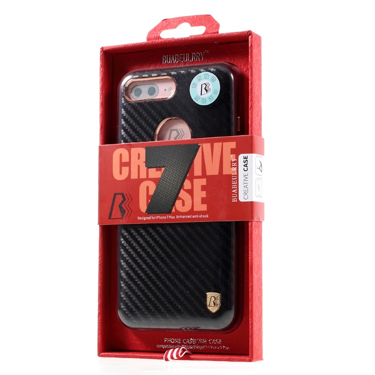 BUABEULRRY for iPhone 7 Plus Carbon Fiber Leather Coated Hard Phone Casing - Black-6