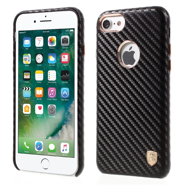 BUABEULRRY Carbon Fiber Leather Coated Hard Phone Casing for iPhone 7 4.7 - Black-1