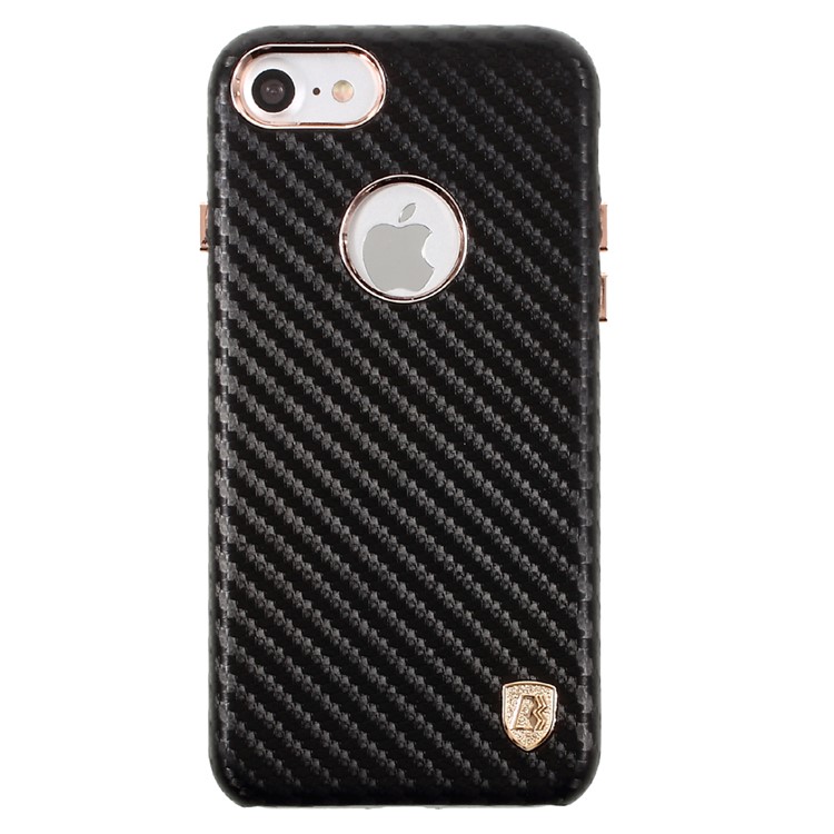 BUABEULRRY Carbon Fiber Leather Coated Hard Phone Casing for iPhone 7 4.7 - Black-2