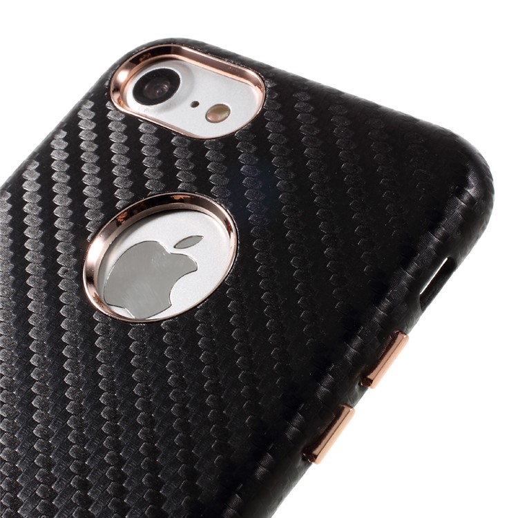 BUABEULRRY Carbon Fiber Leather Coated Hard Phone Casing for iPhone 7 4.7 - Black-3