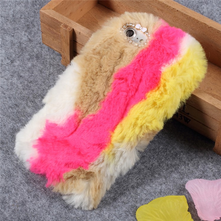Bling Rhinestone Fluffy Rabbit Fur Decorative TPU Phone Case for iPhone 7 4.7 inch - Rose / Yellow-1