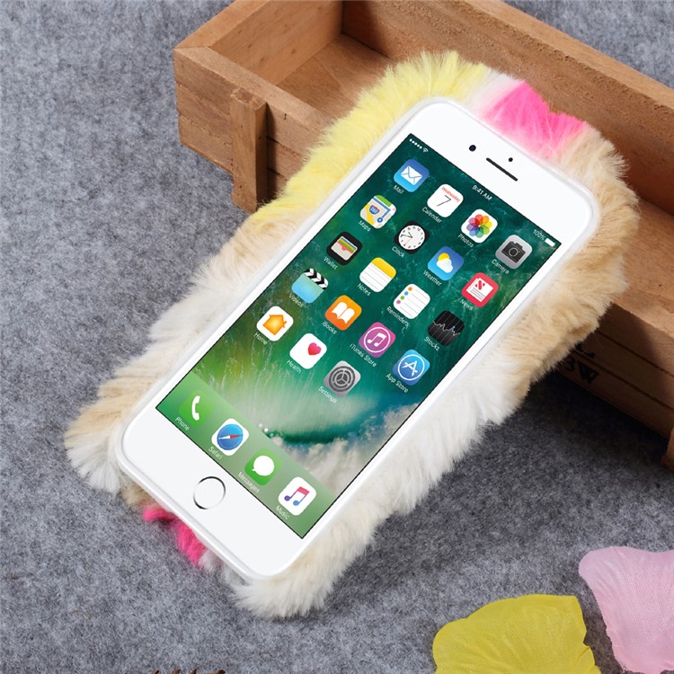 Bling Rhinestone Fluffy Rabbit Fur Decorative TPU Phone Case for iPhone 7 4.7 inch - Rose / Yellow-2