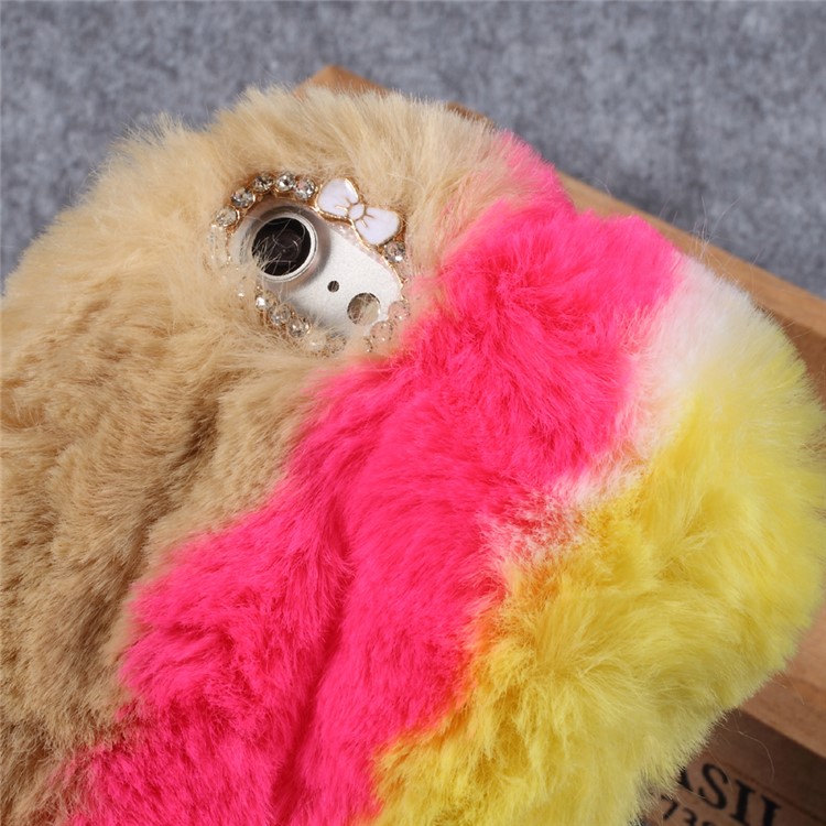 Bling Rhinestone Fluffy Rabbit Fur Decorative TPU Phone Case for iPhone 7 4.7 inch - Rose / Yellow-3