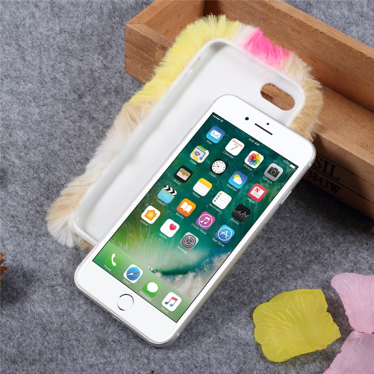 Bling Rhinestone Fluffy Rabbit Fur Decorative TPU Phone Case for iPhone 7 4.7 inch - Rose / Yellow-5