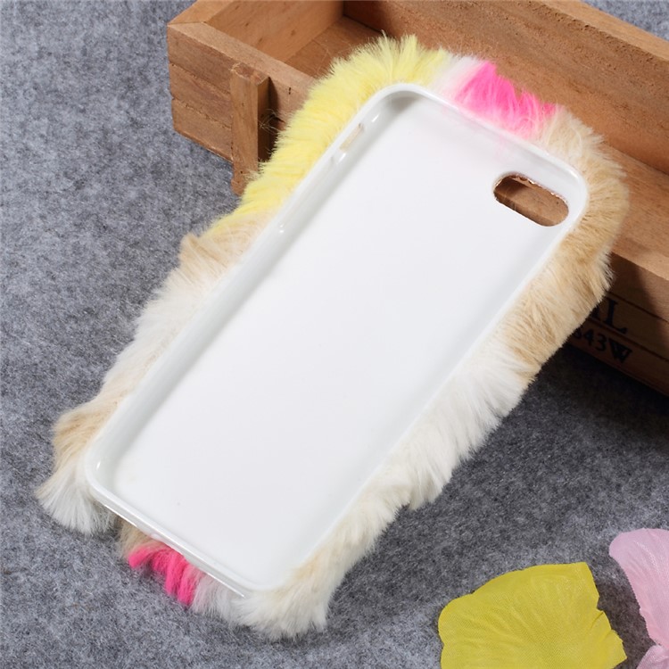 Bling Rhinestone Fluffy Rabbit Fur Decorative TPU Phone Case for iPhone 7 4.7 inch - Rose / Yellow-6