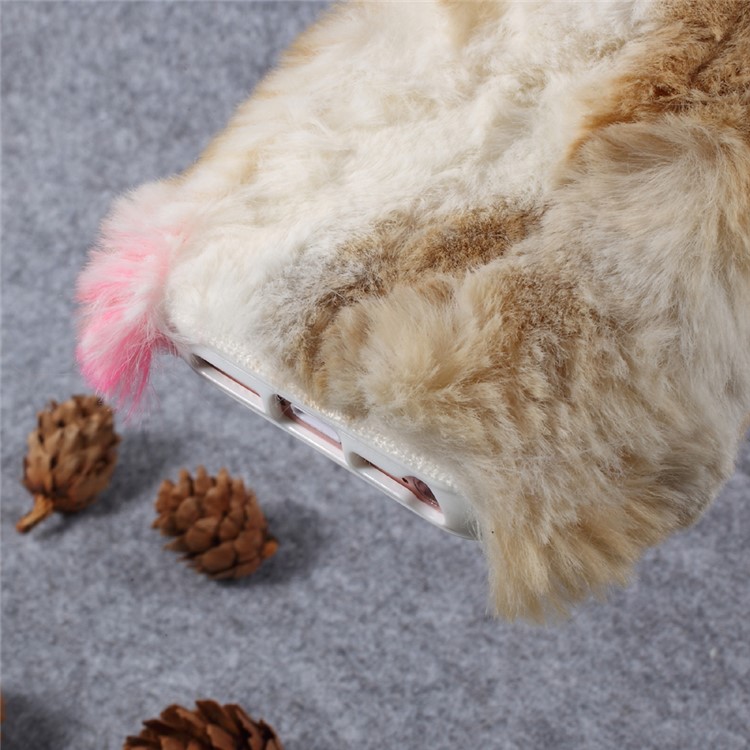 Colorized Rabbit Fur Diamante TPU Phone Shell for iPhone SE/5s/5 - Rose / Brown-5
