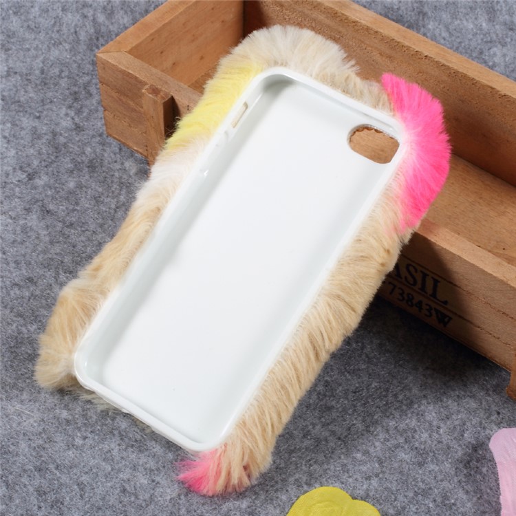 Colorized Rabbit Fur Diamante TPU Phone Shell for iPhone SE/5s/5 - Rose / Brown-6