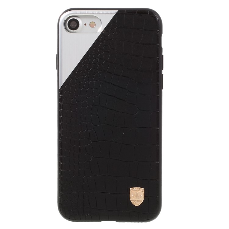MEEPHONE Crocodile Leather Metal Sheet Coated Plastic + TPU Case for iPhone 7 4.7 - Black-2